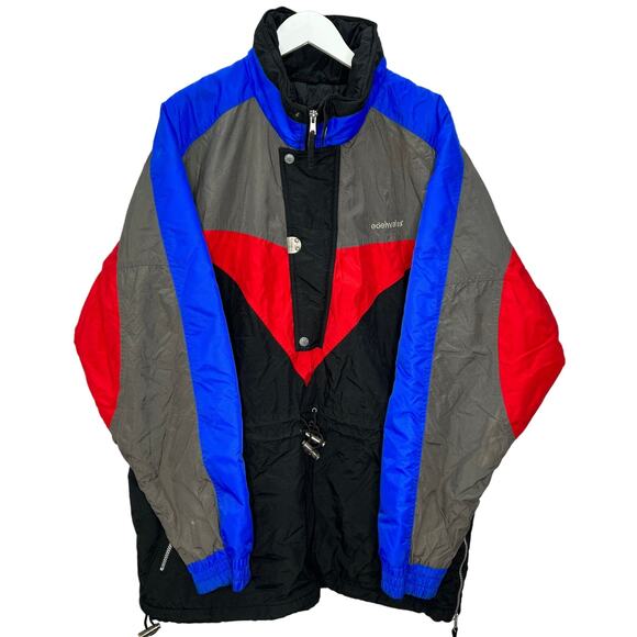 Vintage Edelweiss Skiwear Mens Pull Over Winter Jacket Black Red Blue Size XL